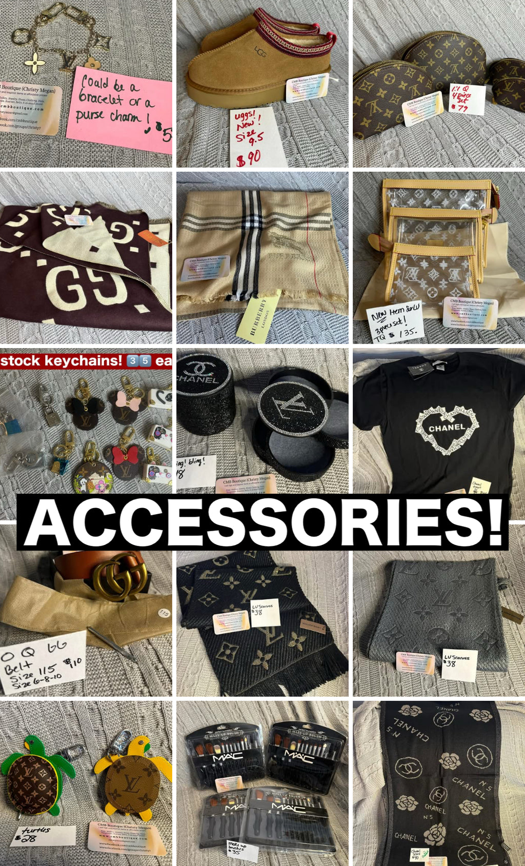 Accessories!! Electronics, belts, 🧣perfume,🧦make up bags, 🕶️Keychains,🧢